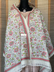 Pure Khadi Silk Stole - Beige Green Kantha Stitch