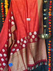 Pure Silk Tanchoi Banarasi - Reddish Rust Orange