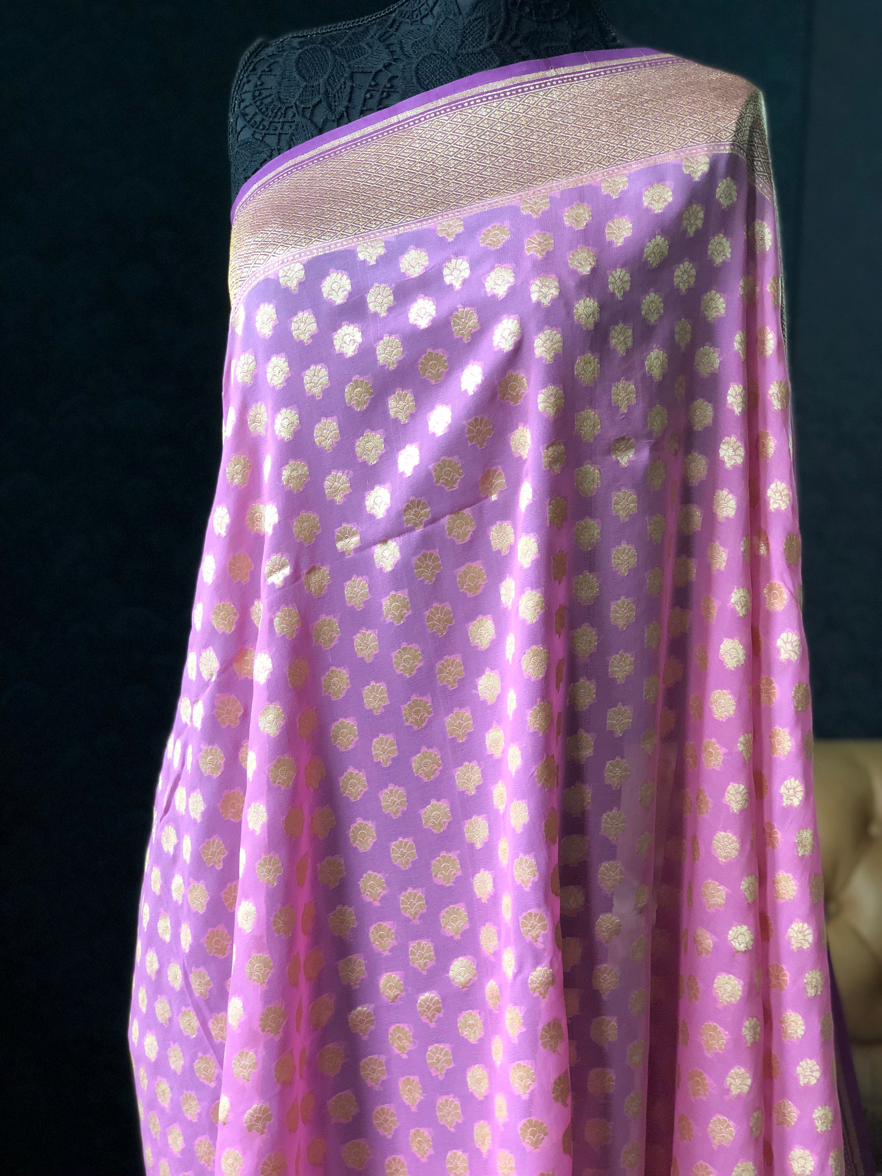 Khaddi Georgette Banarasi - Pink Purple Butidaar