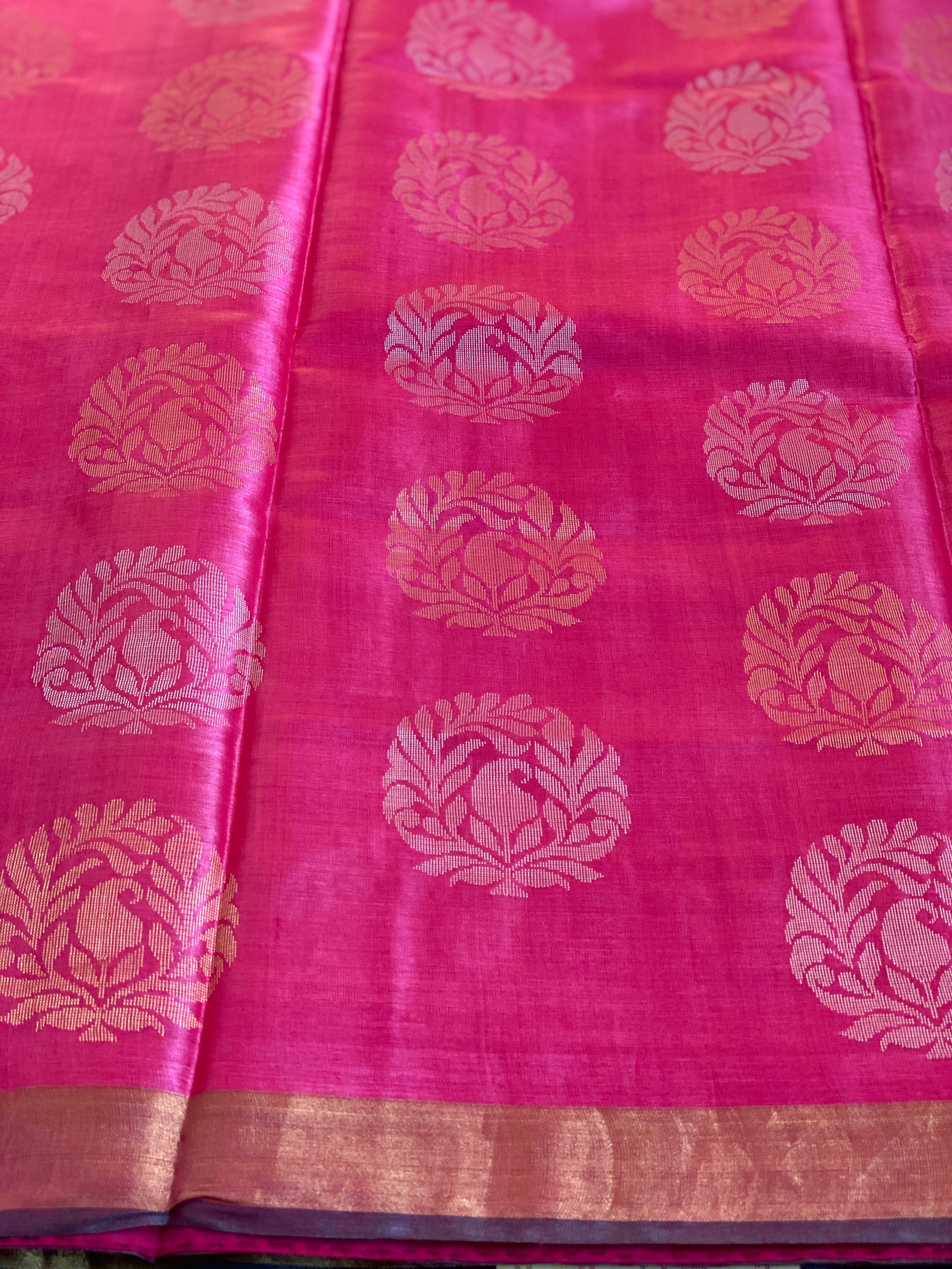 Tussar Silk - Hot Pink Grayish Black