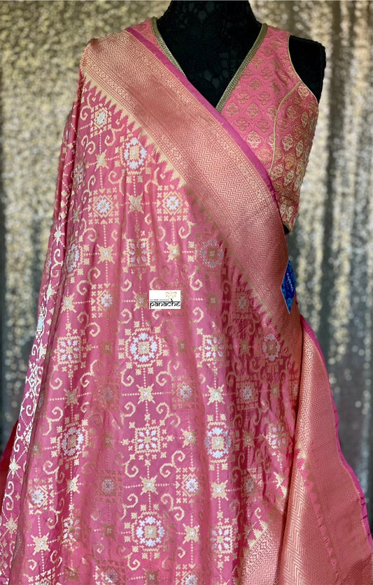 Katan Silk Banarasi - Pink Patola Weave
