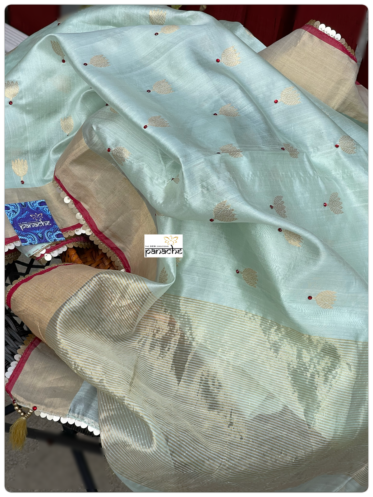Designer Pure Chanderi Silk - Mint Green Eknaliya Woven