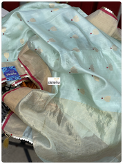 Designer Pure Chanderi Silk - Mint Green Eknaliya Woven