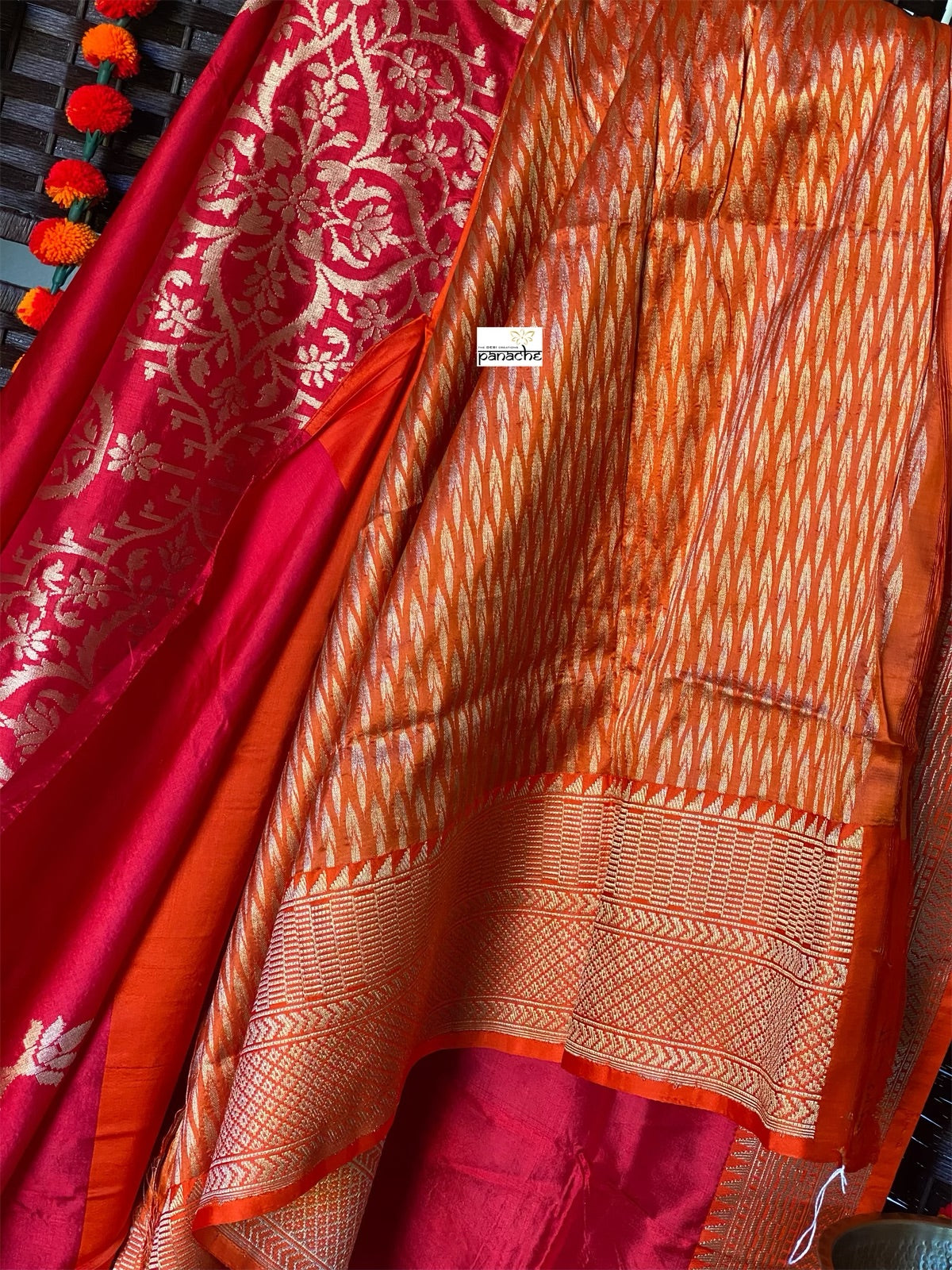 Pure Silk Banarasi - Red Rusty Orange