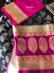 Silk Banarasi - Black Purple Antique Zari