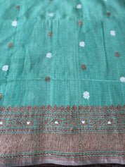 Pure Tassur Silk Banarasi - Light Teal Green Antique Zari