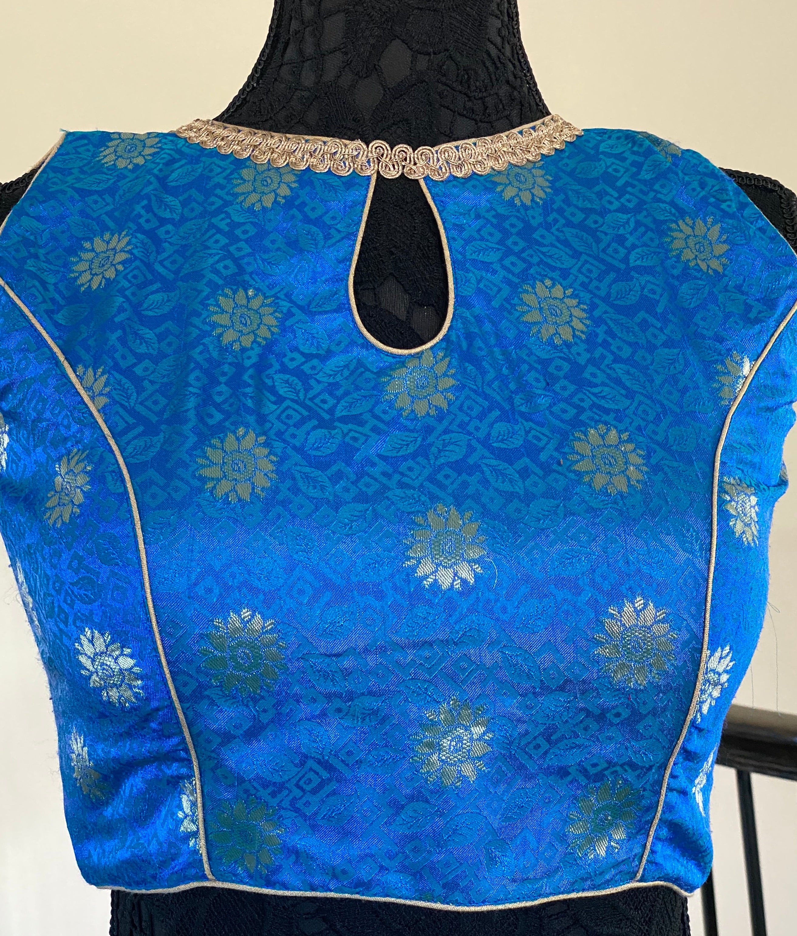 Designer Blouse - Blue Zari Flower Motif