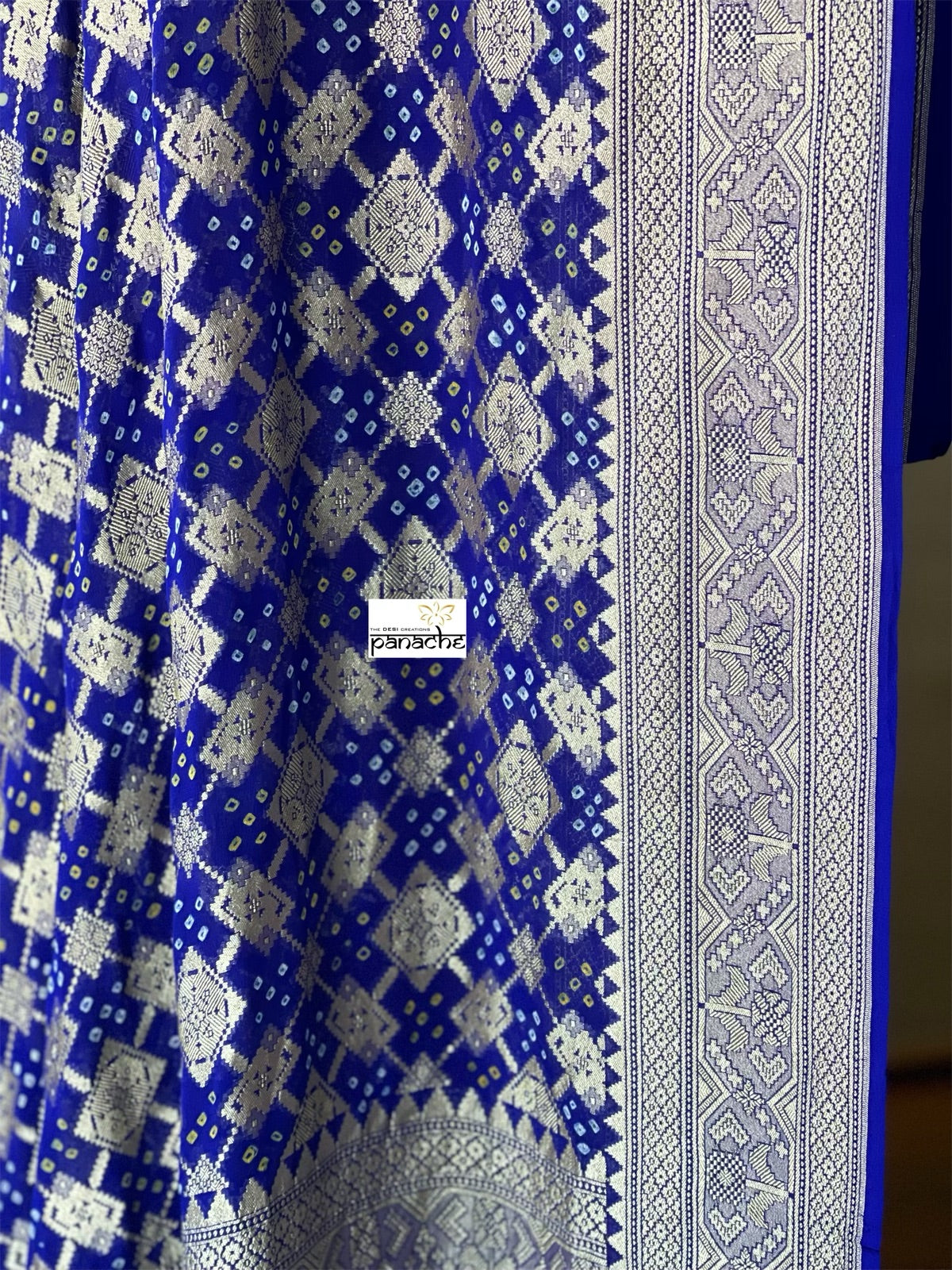 Bandhej Khaddi Georgette Banarasi - Purplish Blue