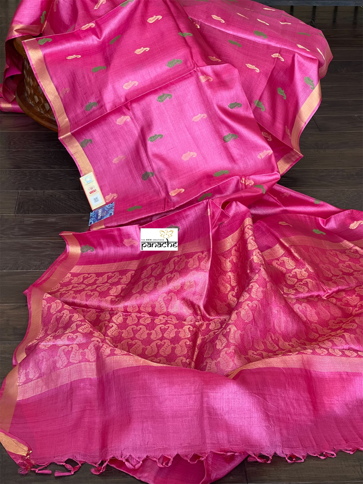 Pure Tussar Silk Woven - Magenta Pink resham woven