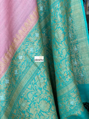 Tussar Georgette Banarasi- Pink Sea Green