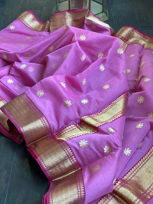 Pure Silk Cotton Chanderi- Magenta Pink Eknalya Woven