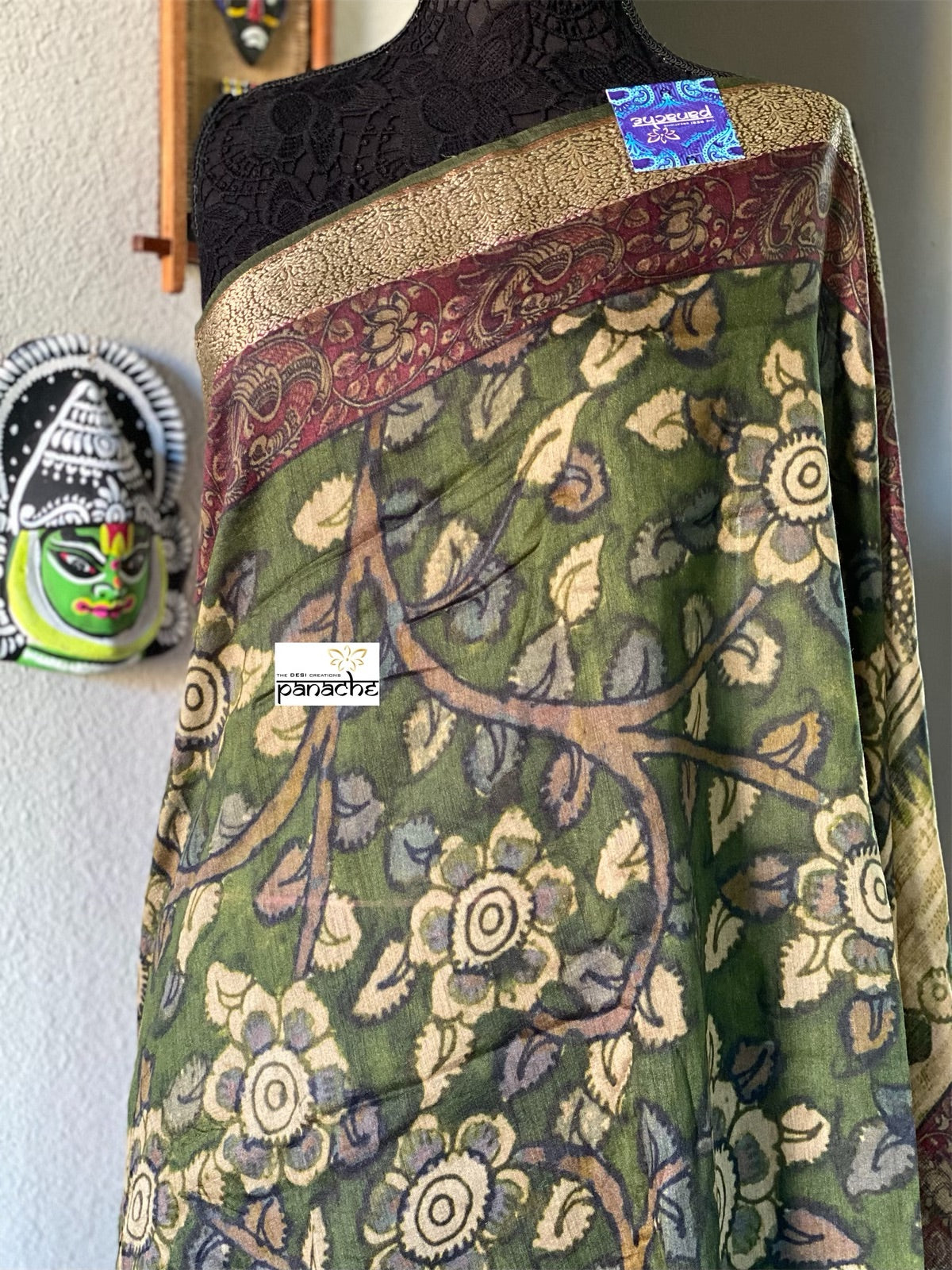 Muga Silk Kalamkari Banarasi- Green