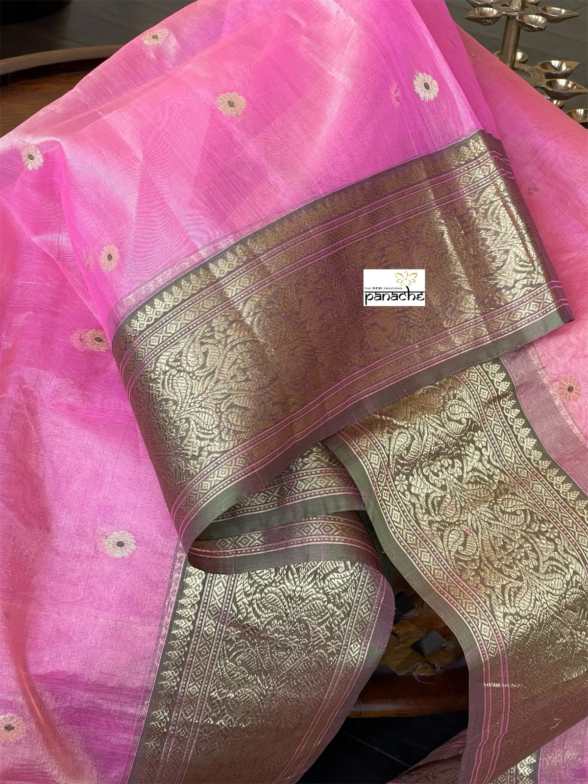 Tissue Chanderi Silk - Bubble Pink Green