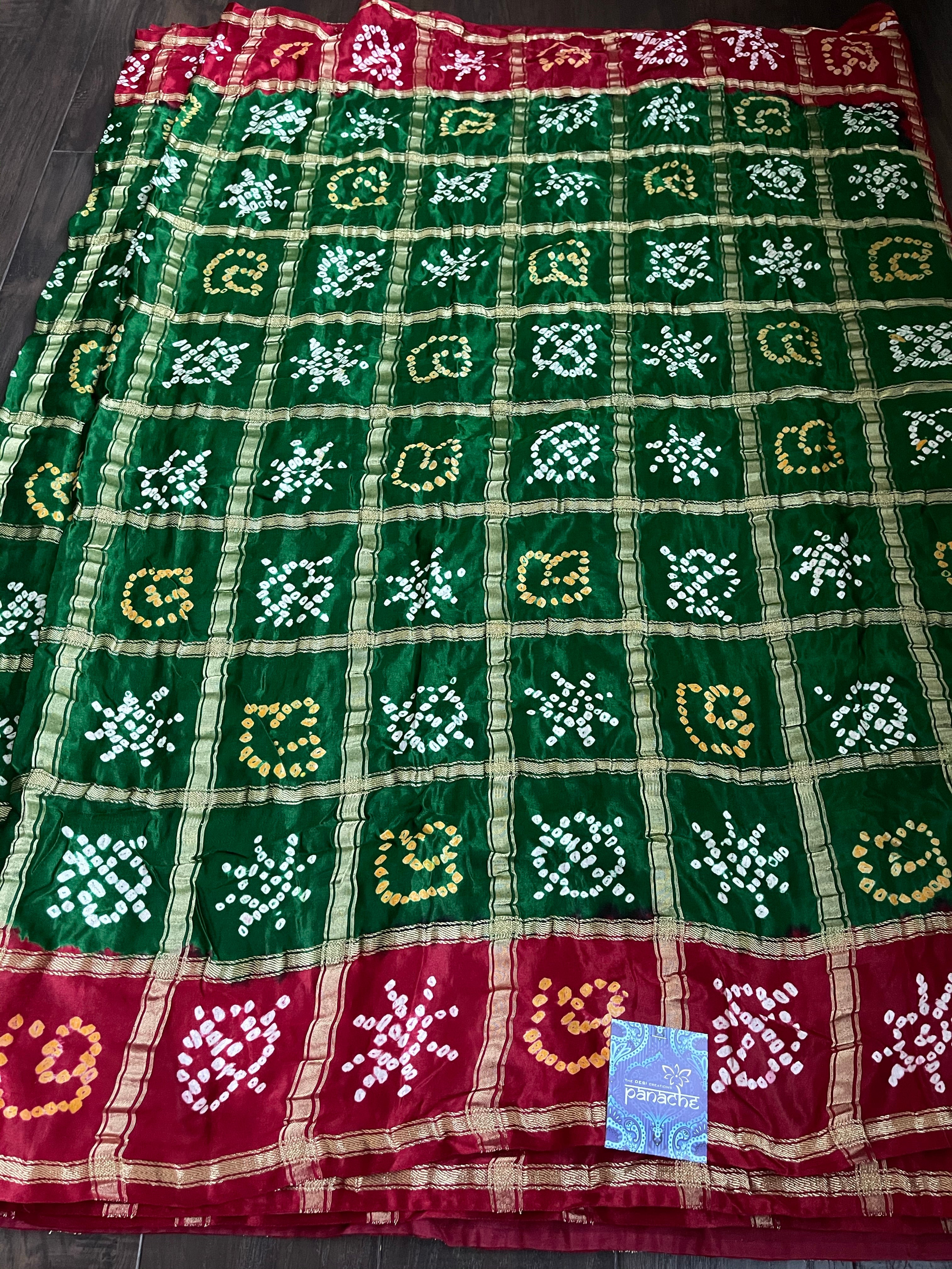 Pure Gajji Silk Gharchola - Green  Red Bandhej