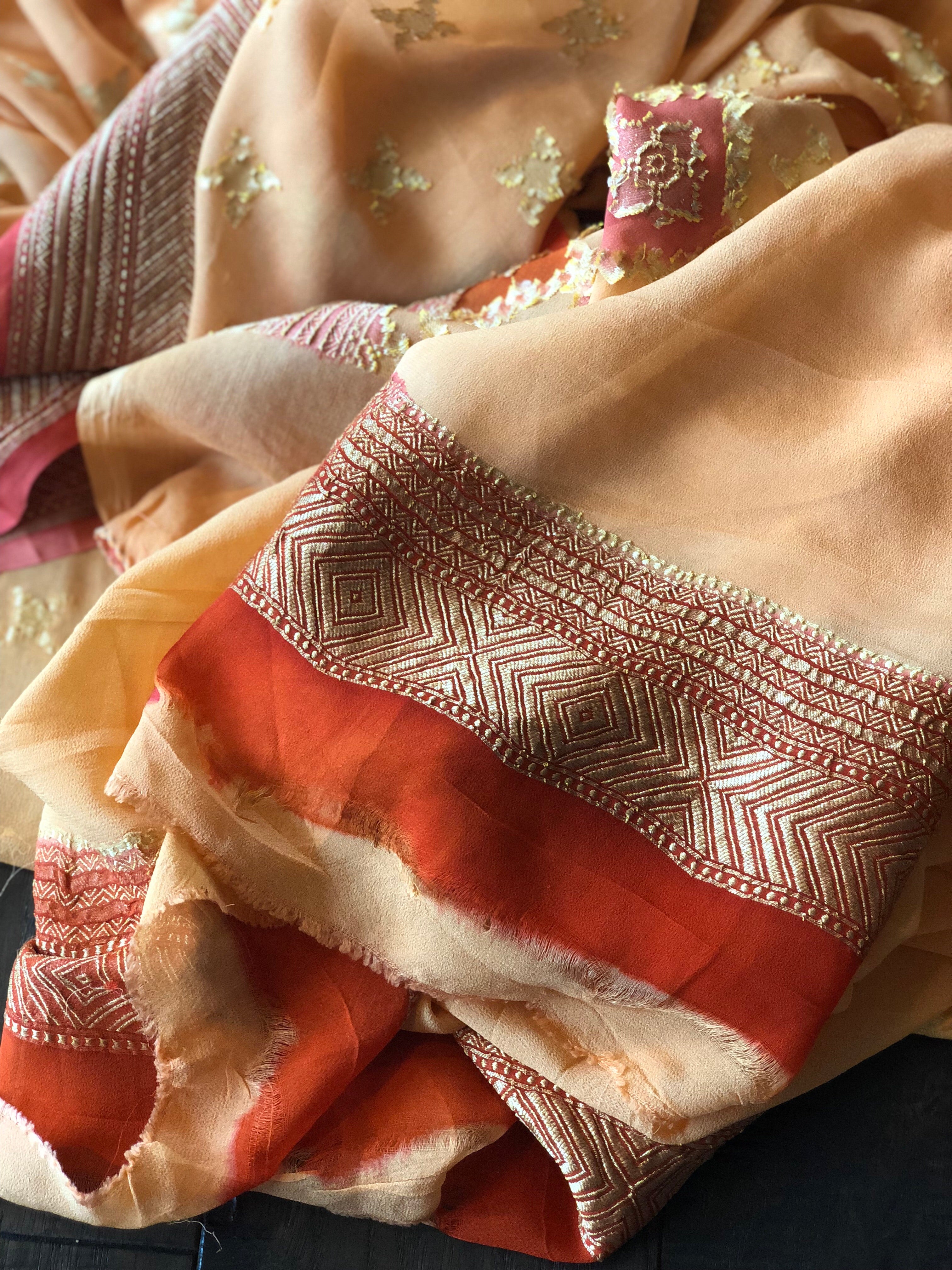 Khaddi Georgette Banarasi - Peach Meenakari