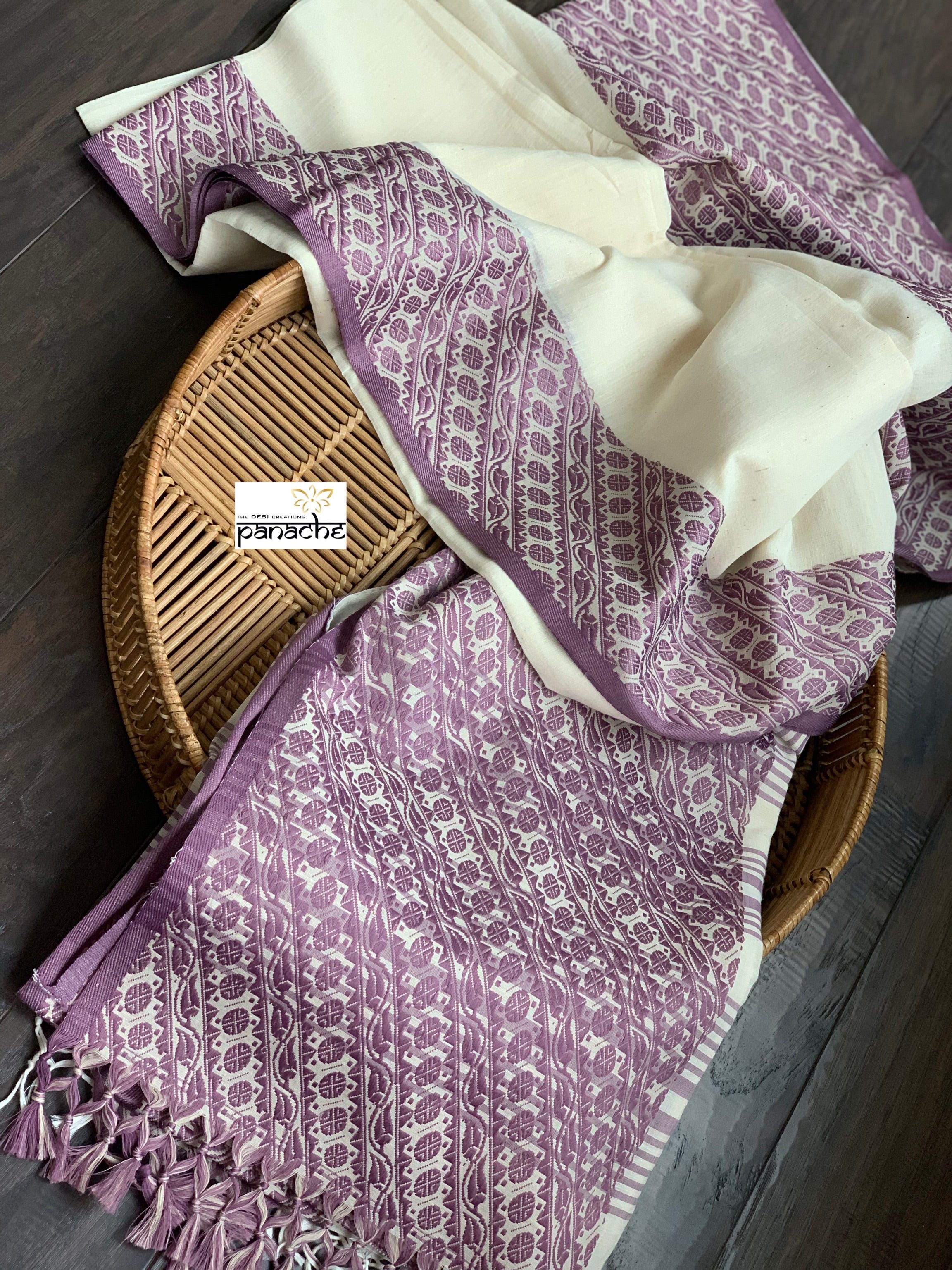 Pure Khadi Cotton Handloom - Off-White Violet Woven