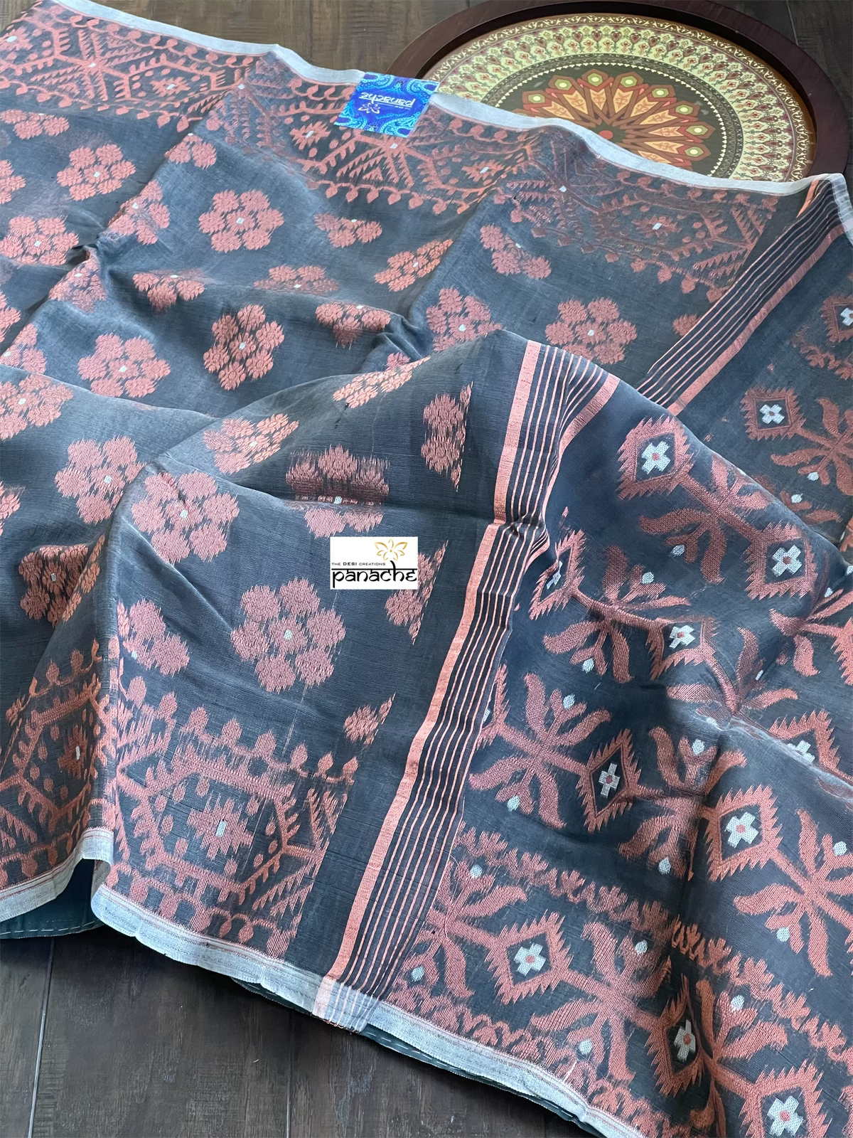 Soft Jamdaani  - Gray Copper Zari
