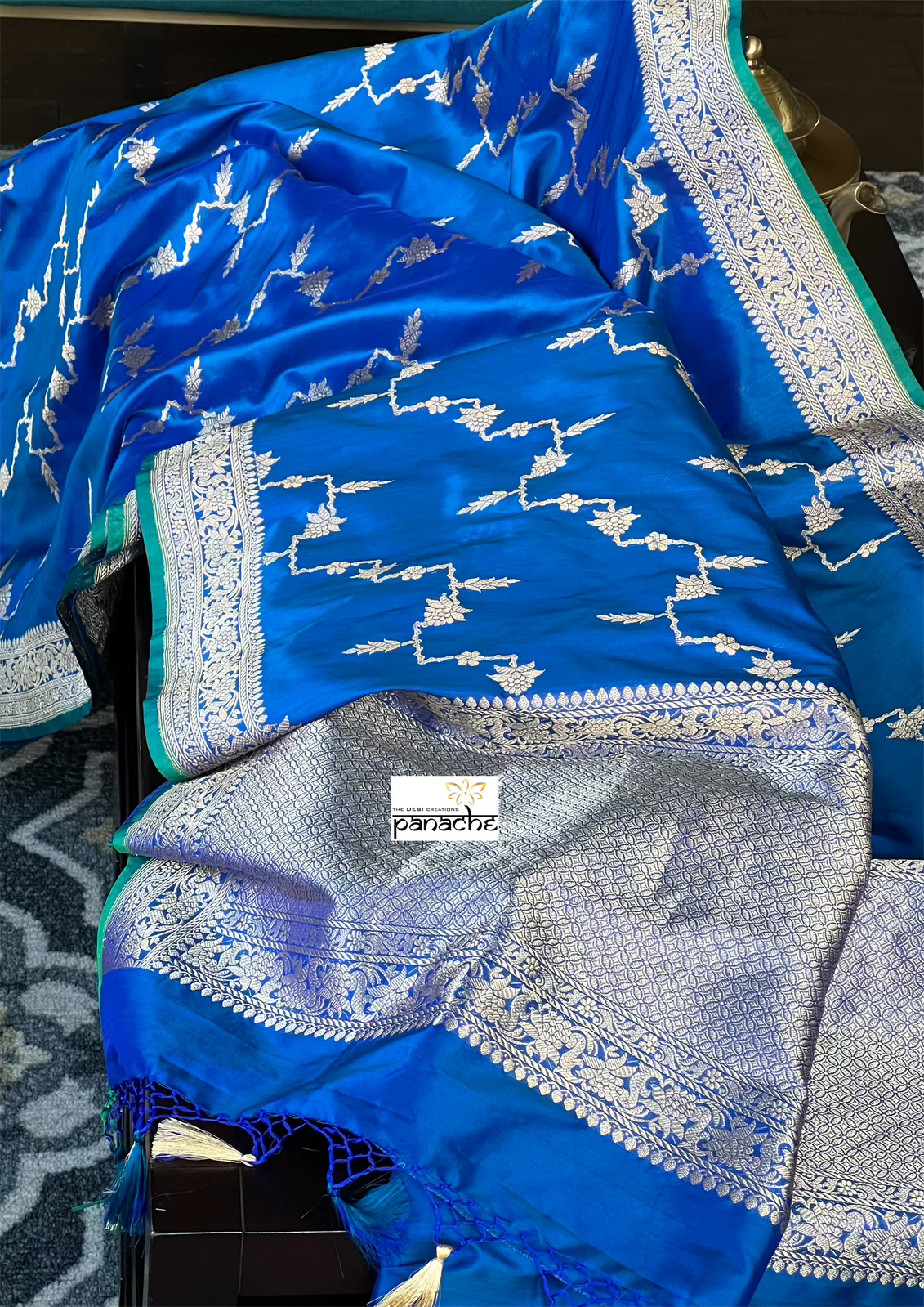 Pure Katan Silk Kadwa Banarasi - Blue Jamdaani weave
