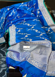 Pure Katan Silk Kadwa Banarasi - Blue Jamdaani weave