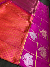 Silk Kanjivaram - Pink Orange Dual Shaded