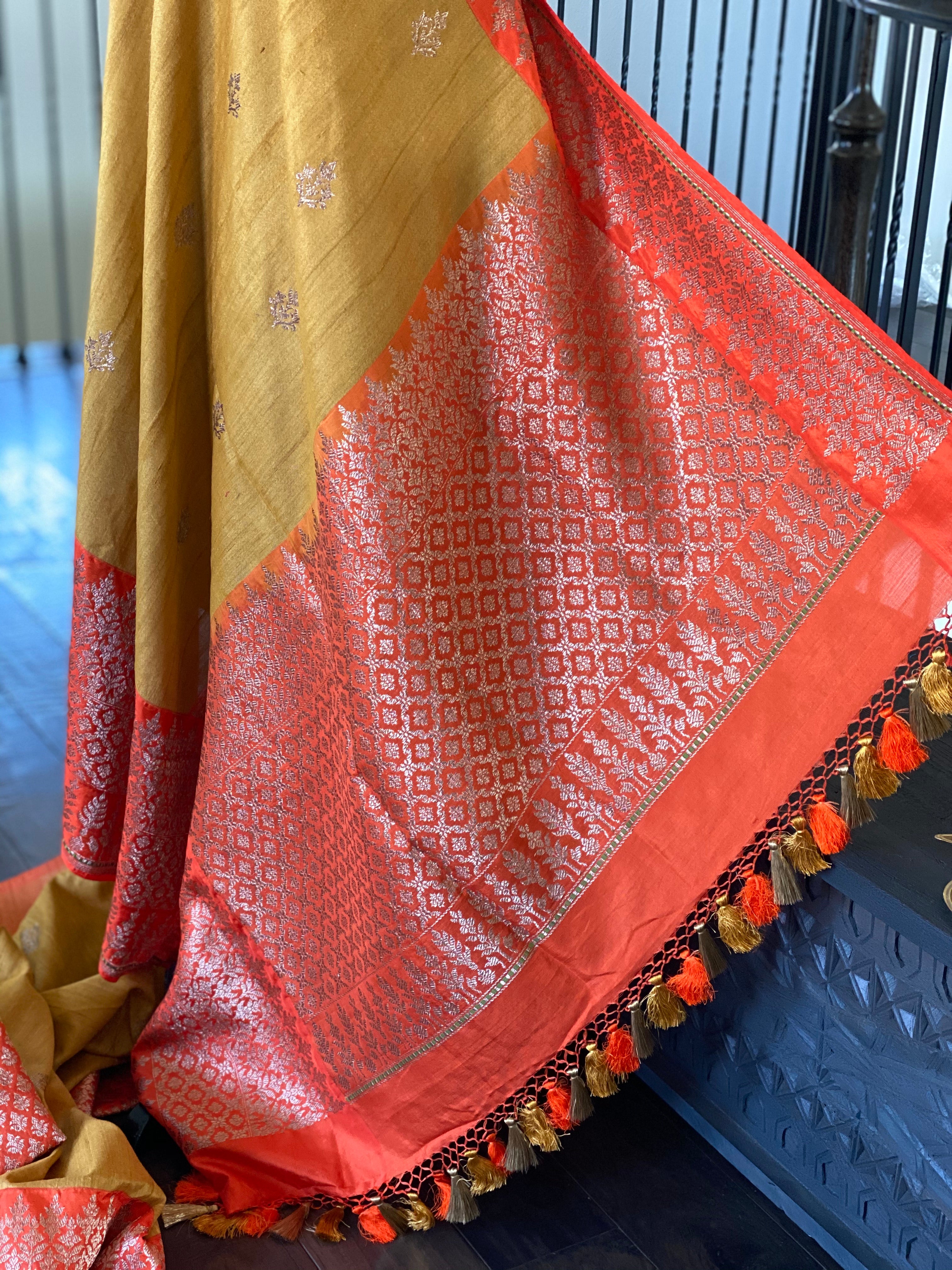 Tassur Silk Banarasi - Ochre Yellow Orange