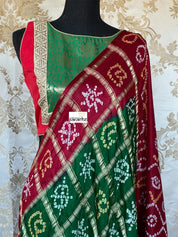 Pure Gajji Silk Gharchola - Green  Red Bandhej