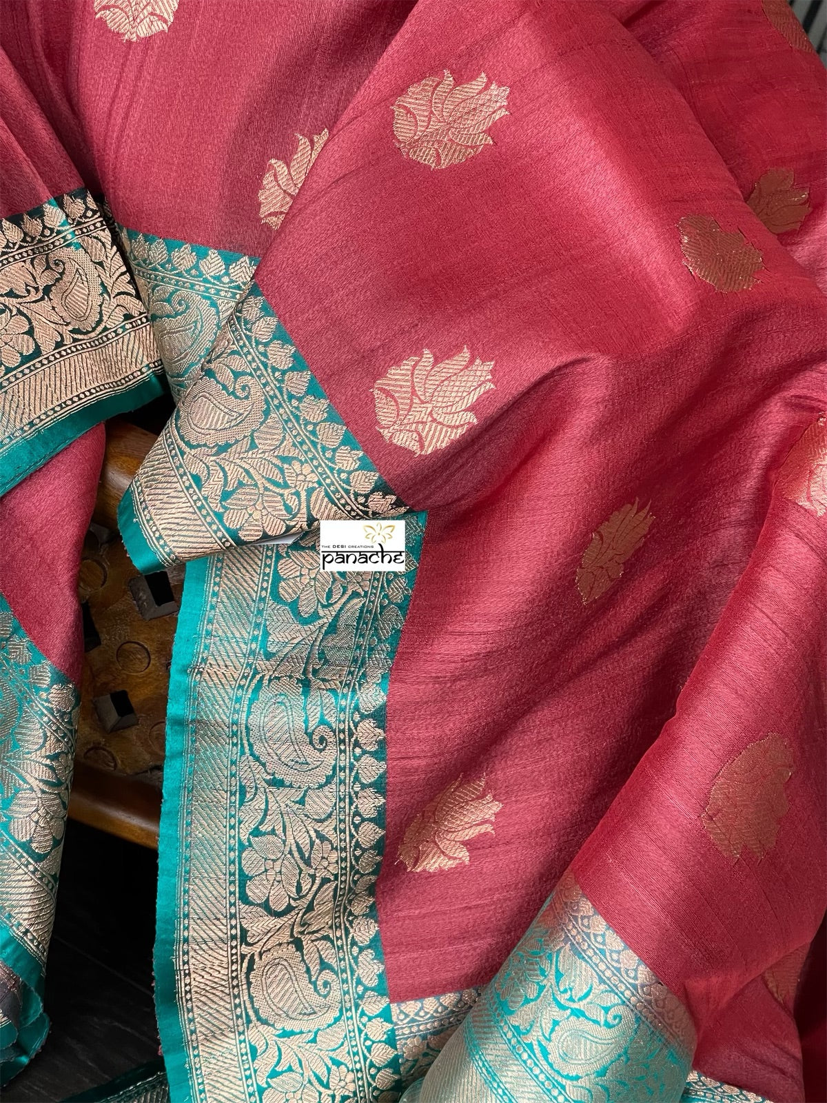 Tussar Silk Banarasi - Brick Red Pink
