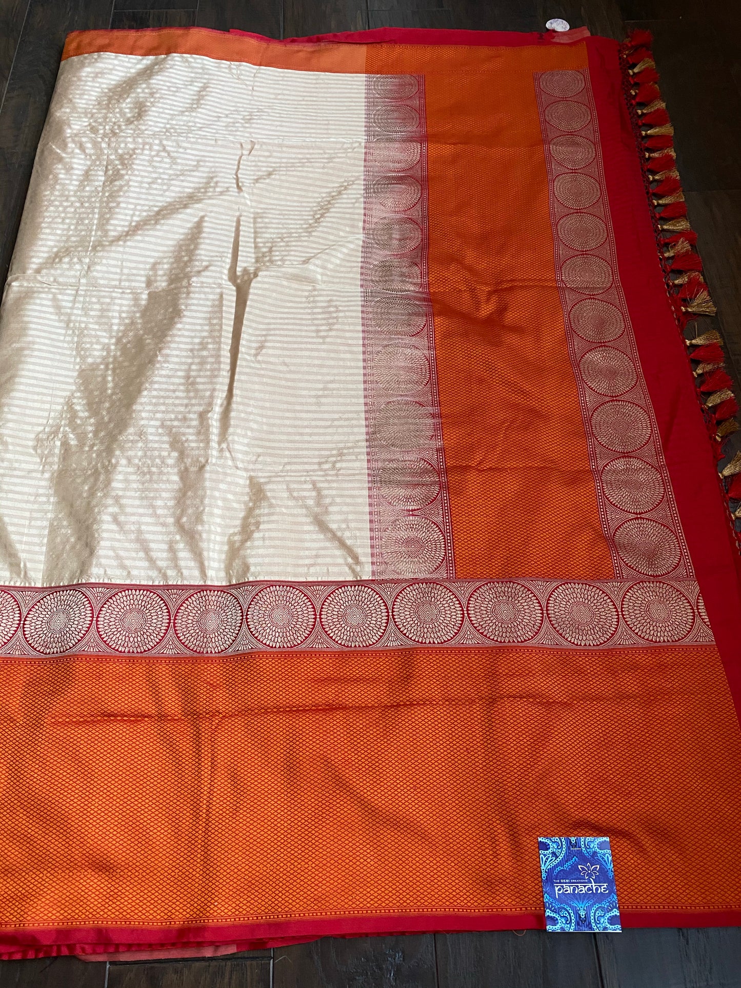 Pure Katan Silk Banarasi - Beige Orange Kadwa Woven
