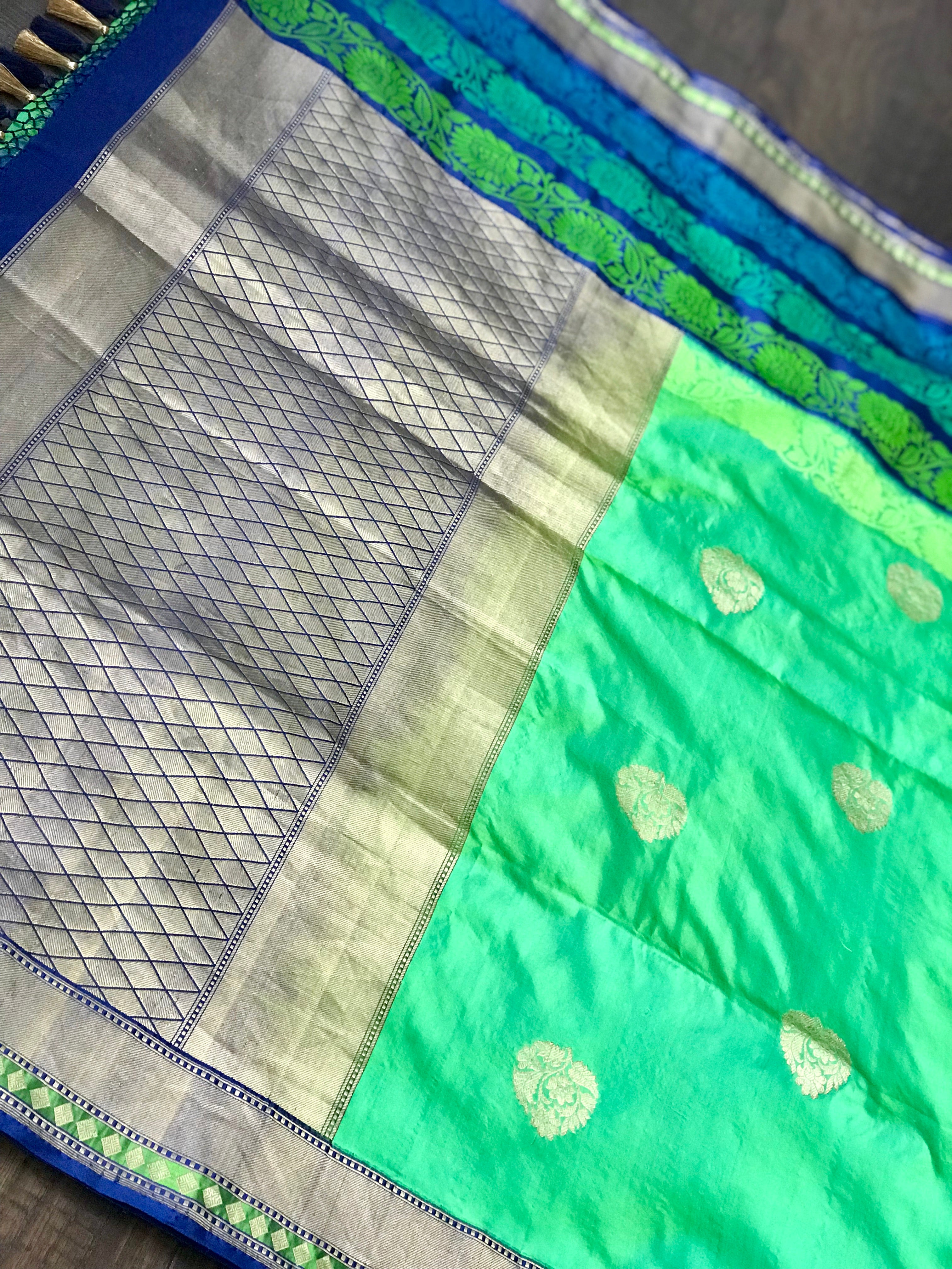 Katan Silk Banarasi - Green Blue Dual Shaded