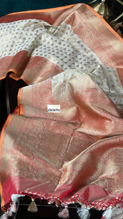 Pure Silk Katan Banarasi- Off-White Checkered