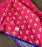 Pure Katan Silk Checkered Banarasi - Pink Royal Blue woven