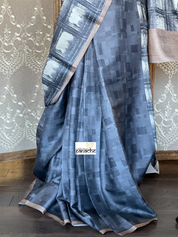 Pure Tussar Silk - Black Grey Printed