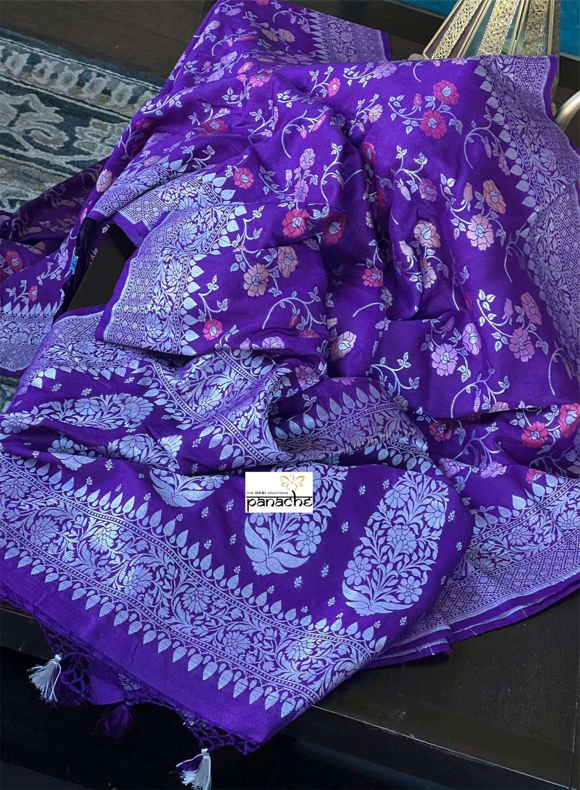 Khaddi Tussar Banarasi - Purple Meenakari