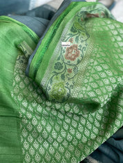 Tussar Georgette Banarasi - Grey Green Kadwa
