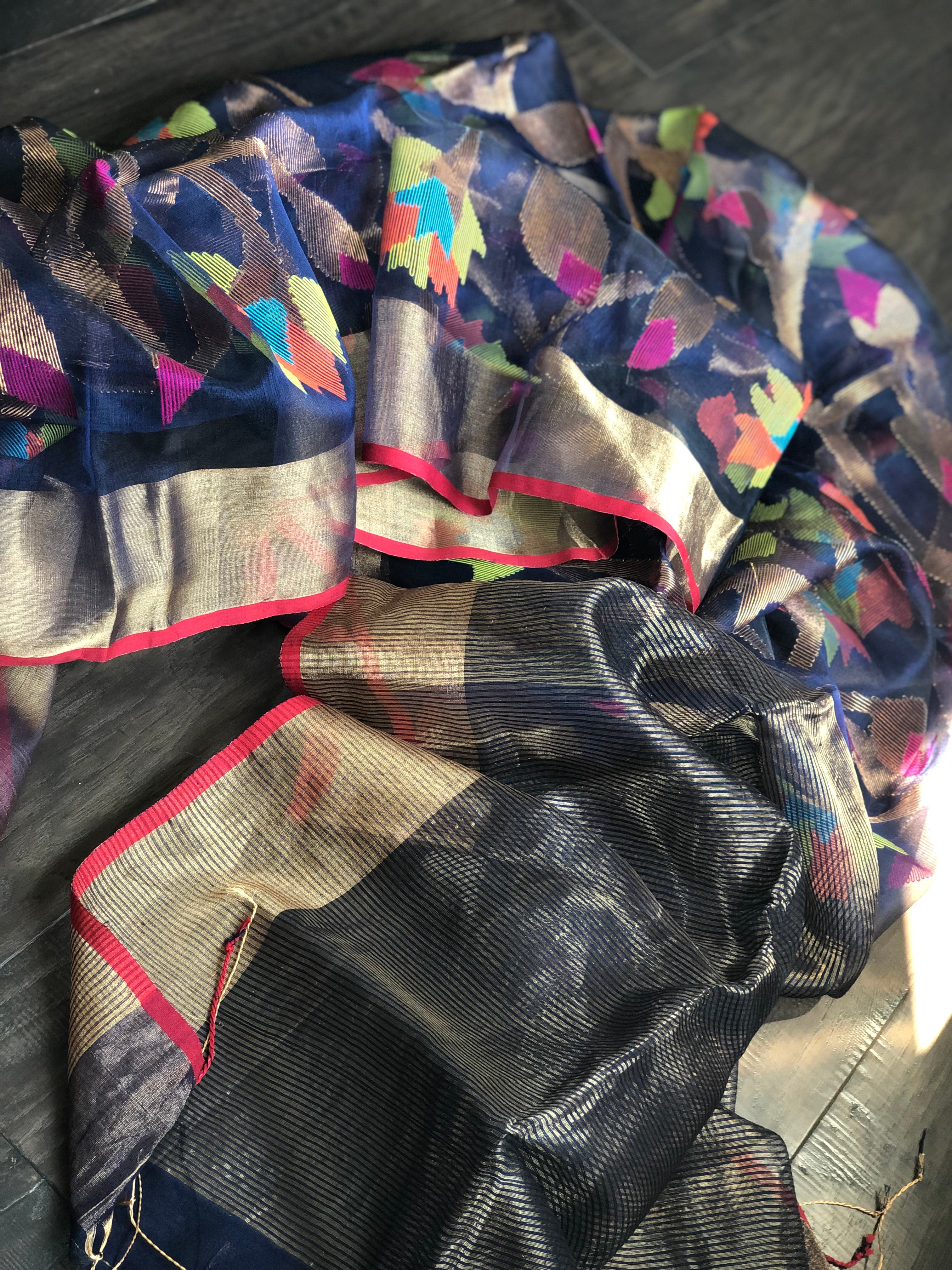 Designer Jamdaani- Blue Floral