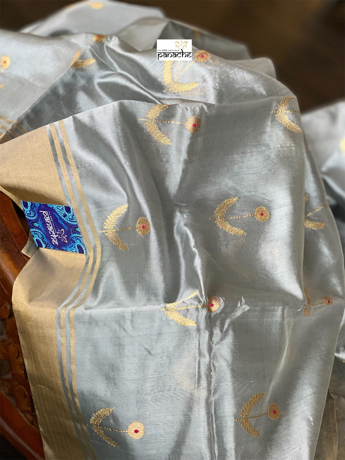 Pure Chanderi Katan Silk - Metallic Grey Eknalya woven