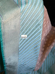 Organza Silk Banarasi - Light Peach Sea Green Antique Zari