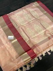 Pure Chanderi Pattu Silk - Peach Red