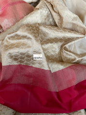 Pure Katan Silk Banarasi - Golden Beige Red Kadwa woven