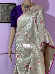 Khaddi Tussar Banarasi -  Beige Meenakari