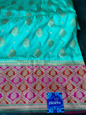 Soft Silk Banarasi - Sea Green Magenta Antique Golden Zari