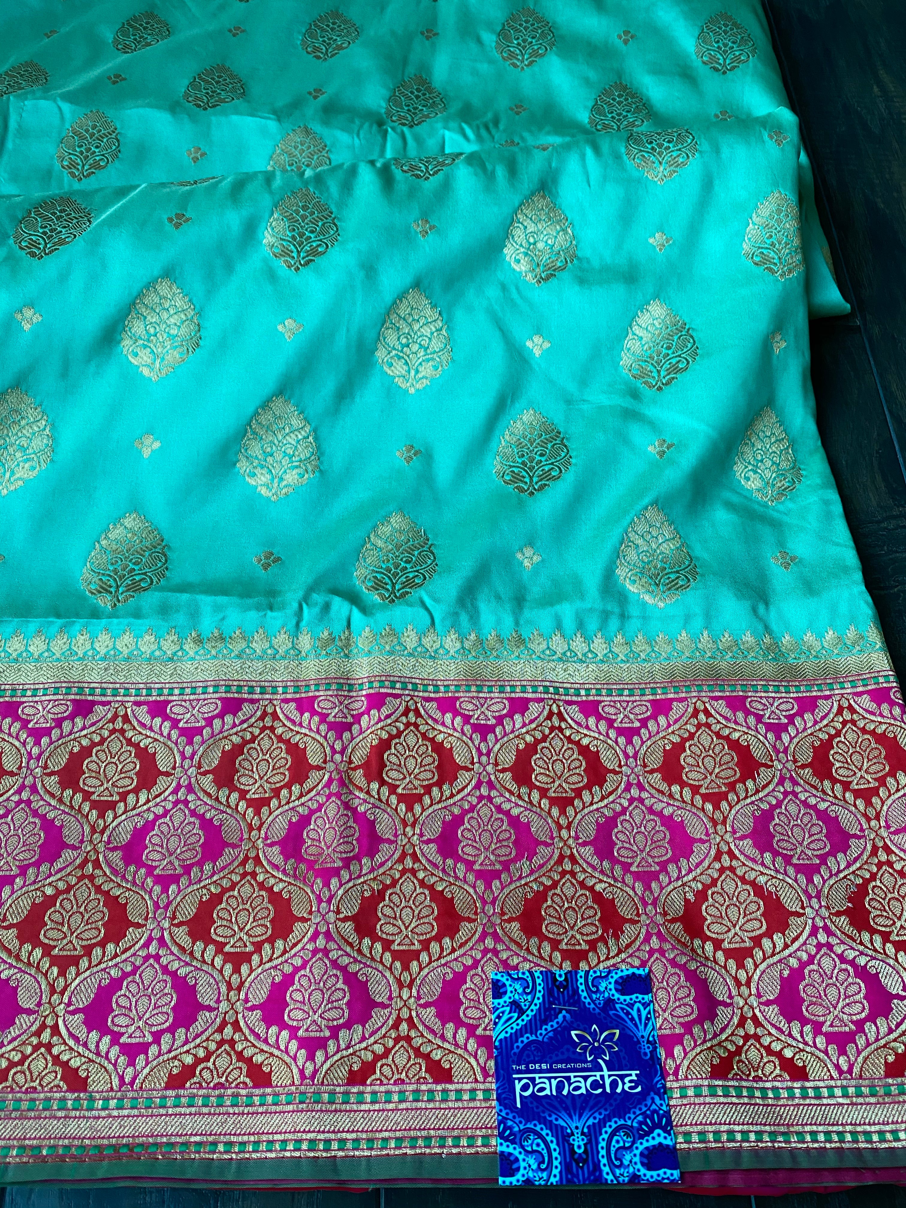 Soft Silk Banarasi - Sea Green Magenta Antique Golden Zari