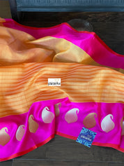 Pure Silk Cotton Banarasi - Orange Magenta Khadwa Woven