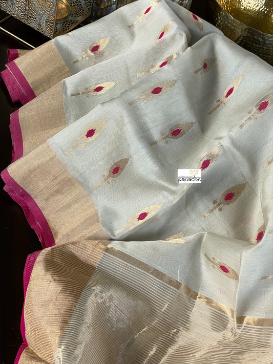 Chanderi Katan Silk Cotton - Clay Beige Meenakari