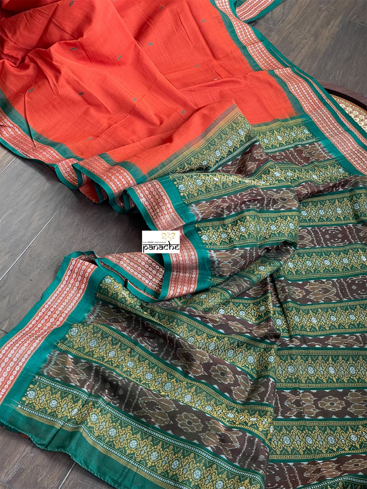 Pure Cotton Bomkai - Rust Orange Green