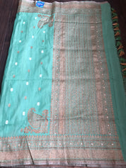 Pure Tassur Silk Banarasi - Light Teal Green Antique Zari