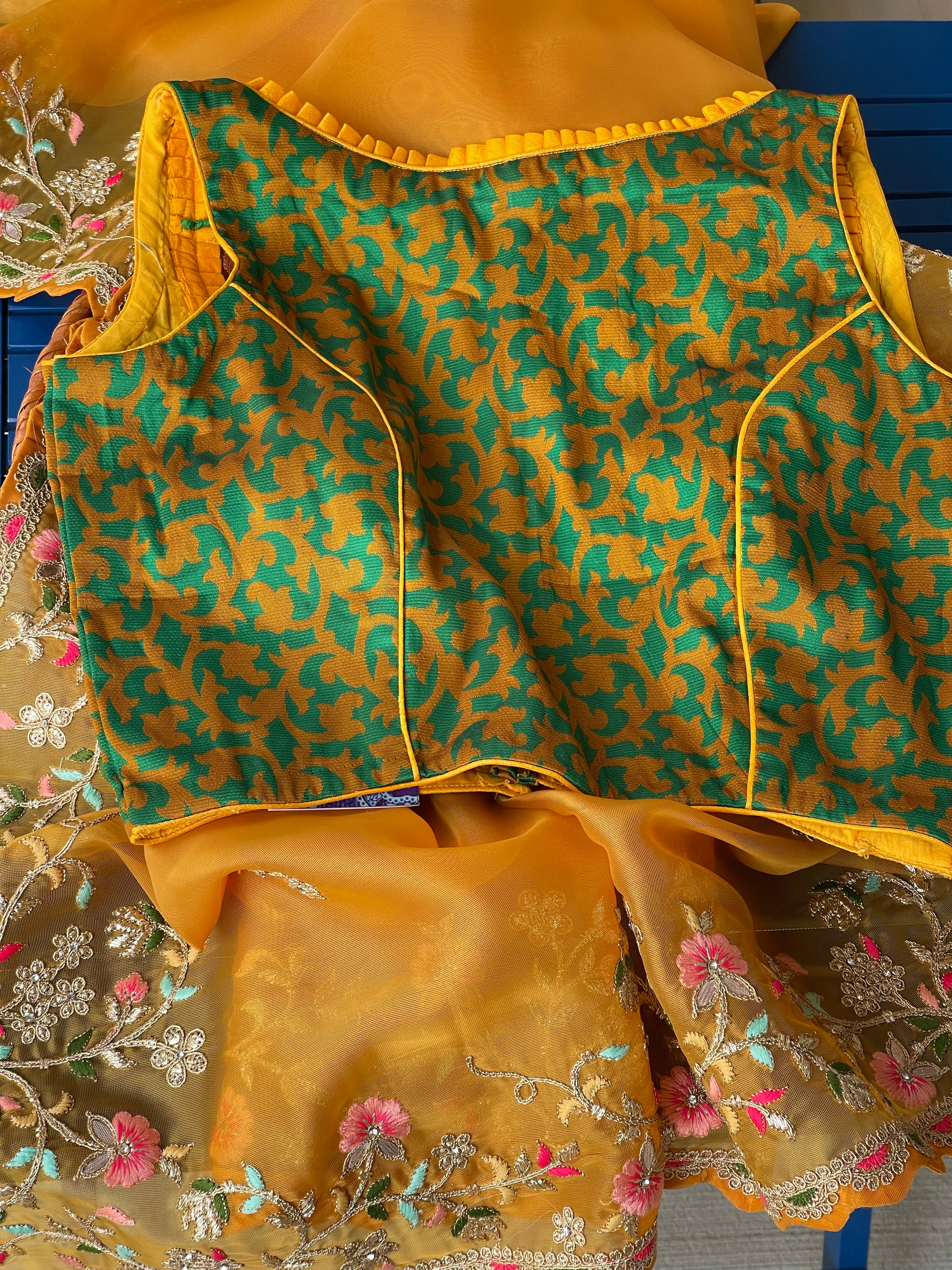 Designer Blouse - Orange Green