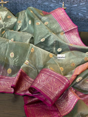 Tissue Chanderi Silk - Moss Green Magenta