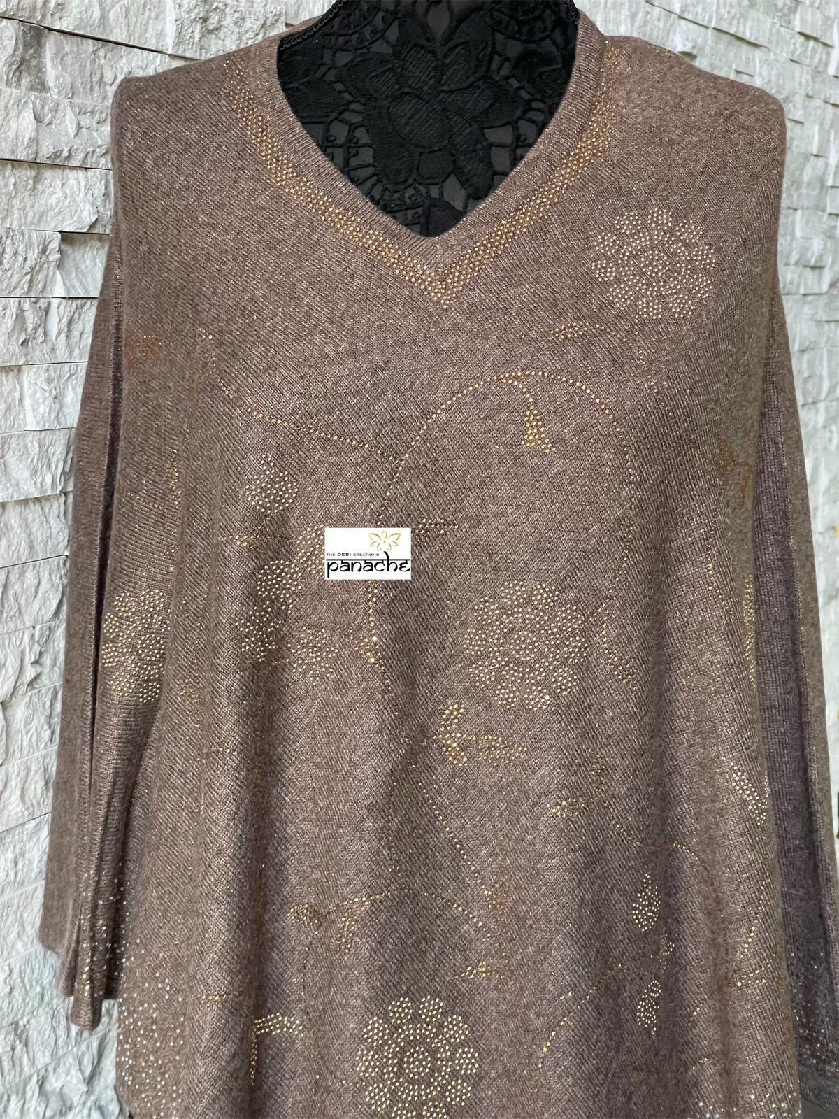 Pure Wool Poncho - Brown Free Size
