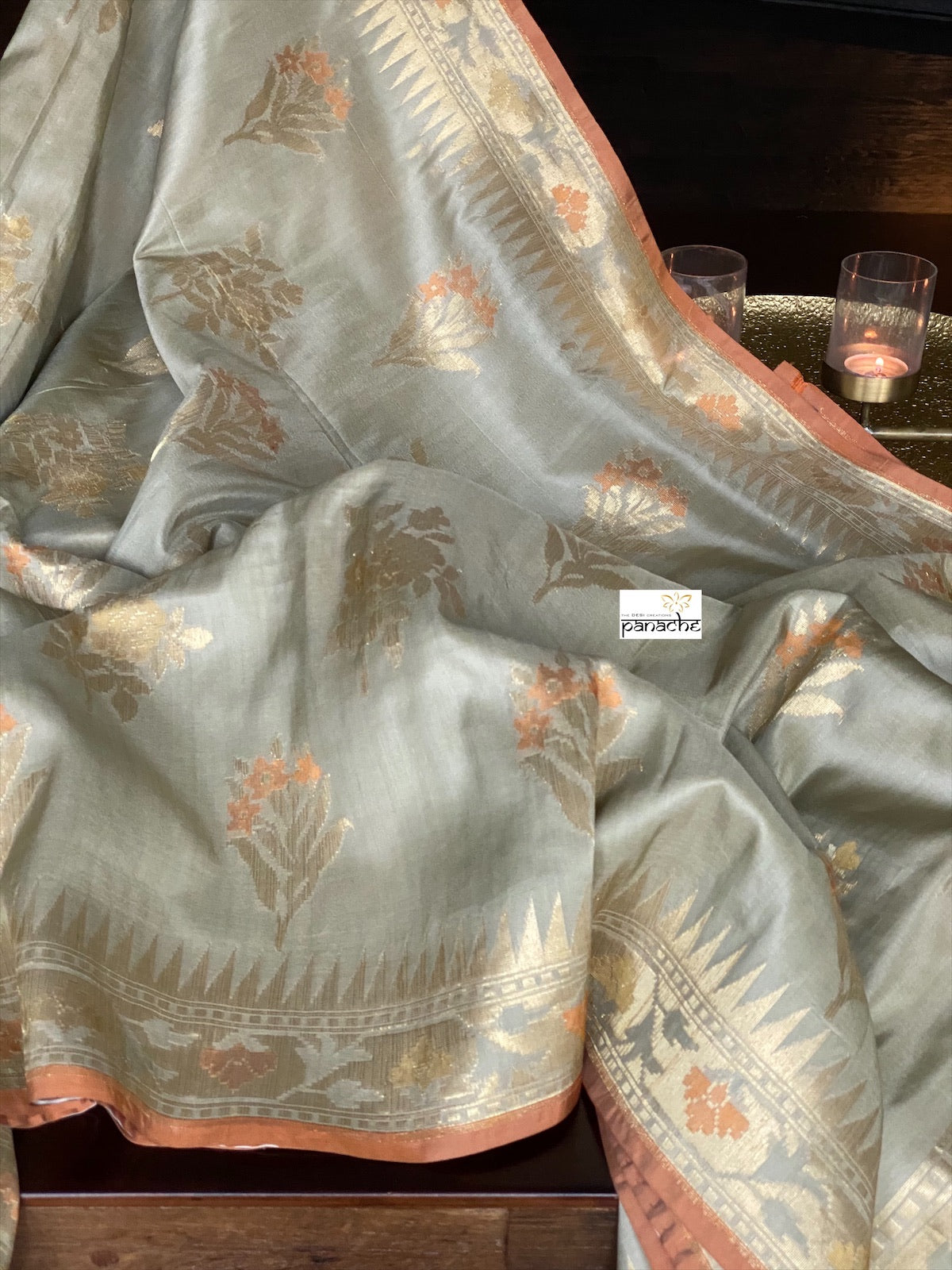 Silk Banarasi - Soft Fern Grey Rust